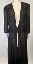 Late 1930s Shear Black Beaded Overlay VNeck Front Tie Back Sz 44