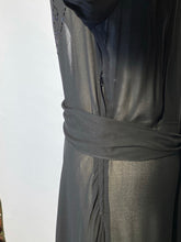 Late 1930s Shear Black Beaded Overlay VNeck Front Tie Back Sz 44