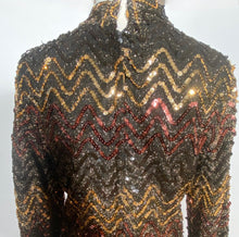 1970s Fully Sequined High Neck Chevron Maxi Dress