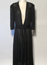 Late 1930s Shear Black Beaded Overlay VNeck Front Tie Back Sz 44
