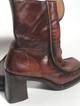 Brown Leather 3.25" Platform Boots Size 40