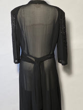 Late 1930s Shear Black Beaded Overlay VNeck Front Tie Back Sz 44