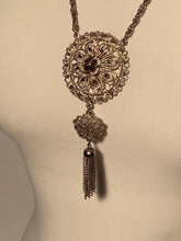 Vintage Geometric Floral Long Tassel Necklace By Lisner