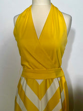 1970s Butte Knit Yellow & White Chevron Striped Maxi Halter Dress