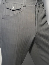 1970s Grey Ribbed Polyester Flare Disco Pant 30" x 31"