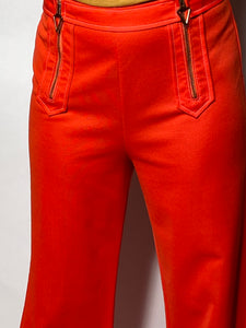 Right On Orange 1970s Zip Front Bell Bottom Pants
