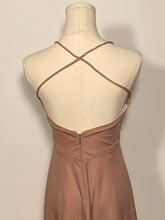 1970s Sand Brown Maxi Dress Double Strap Criss Cross Back