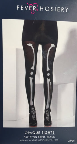 Fever Opaque Black Halloween Skeleton Print Tights