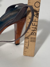 Blue Chandler Navy Leather 1970s Wood Platform Spike Heels