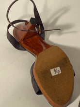 Blue Chandler Navy Leather 1970s Wood Platform Spike Heels