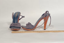 Blue Chandler Navy Leather 1970s Wood Platform Spike Heels