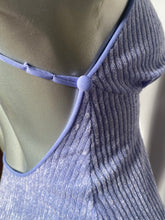 1970s Purple Criss Cross Back Slit Front  Ribbed Terrycloth Maxi Dress