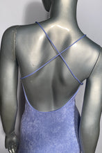 1970s Purple Criss Cross Back Slit Front  Ribbed Terrycloth Maxi Dress