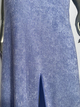 1970s Purple Criss Cross Back Slit Front  Ribbed Terrycloth Maxi Dress