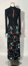 Vintage Italian Black Floral 1970s Maxi Dress No Belt