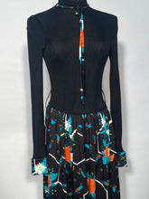 Vintage Italian Black Floral 1970s Maxi Dress No Belt