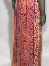 1970s Patterned Floral Pink Yellow and Melon Colored Maxi Dress