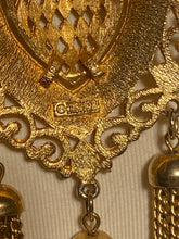 1970s Long Tassel Necklace Gold Tone Colored Medallion By Lisner