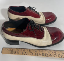 1970s Two Tone Maroon Cream Colored Platform Shoes Size 10
