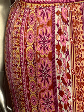 1970s Patterned Floral Pink Yellow and Melon Colored Maxi Dress