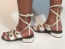 Early 70s White Vinyl Lace Up Ankle Gladiator Style Flats