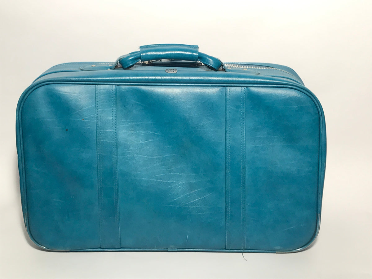 1960s Vintage Sturdy Vinyl Blue Luggage From US Luggage