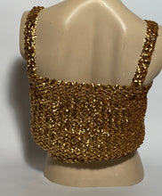 Creations III 1980s Black, Gold, & White Strapped Sequin Half Tube Top