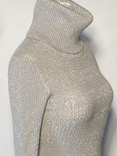 Bargello 1970s Silver Metallic High Turtleneck Cable Knit Maxi Dress