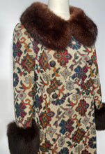 Midbrooke 60s Tapestry Coat Mod Colorful Pattern Double Breasted Belted Back XS