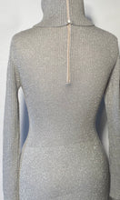 Bargello 1970s Silver Metallic High Turtleneck Cable Knit Maxi Dress