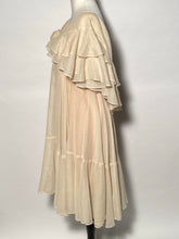1970's Helft's Layered Ruffled Off Shoulder Rose Bud Front Dress