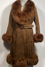 1970s Brown Leather Suede Faux Fur Trim Cuff Collar & Hem Womens Sm 37" Bust