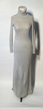 Bargello 1970s Silver Metallic High Turtleneck Cable Knit Maxi Dress