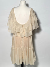 1970's Helft's Layered Ruffled Off Shoulder Rose Bud Front Dress