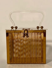 1950s Dorset Rex Square Box Metal Lace Lucite Confetti Glitter Purse Wedding Bag