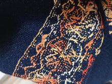 Vintage 1970s Navy Hand Embroidered Shift Naru Style Bell Sleeve