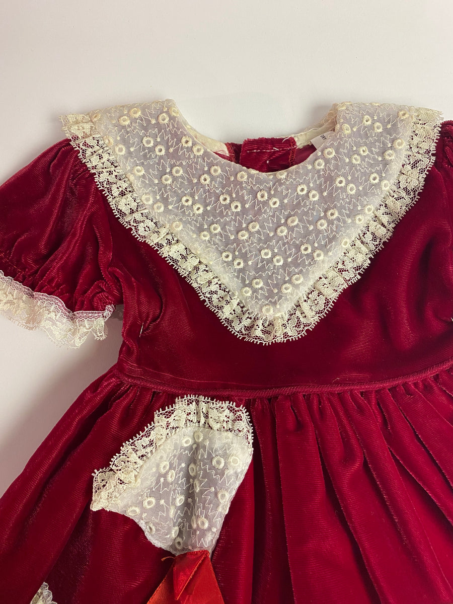 Nwt Vintage Valentine Infant Red Velvet Layered Lace Crinoline Dress