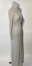 Bargello 1970s Silver Metallic High Turtleneck Cable Knit Maxi Dress