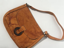 1970s Soft Leather Shoulder Hobo Handbag Flap Closure Circle Accent