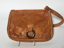 1970s Soft Leather Shoulder Hobo Handbag Flap Closure Circle Accent
