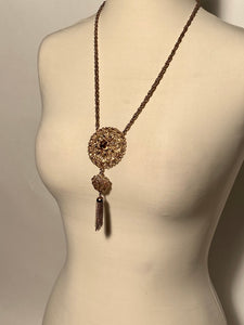 Vintage Geometric Floral Long Tassel Necklace By Lisner