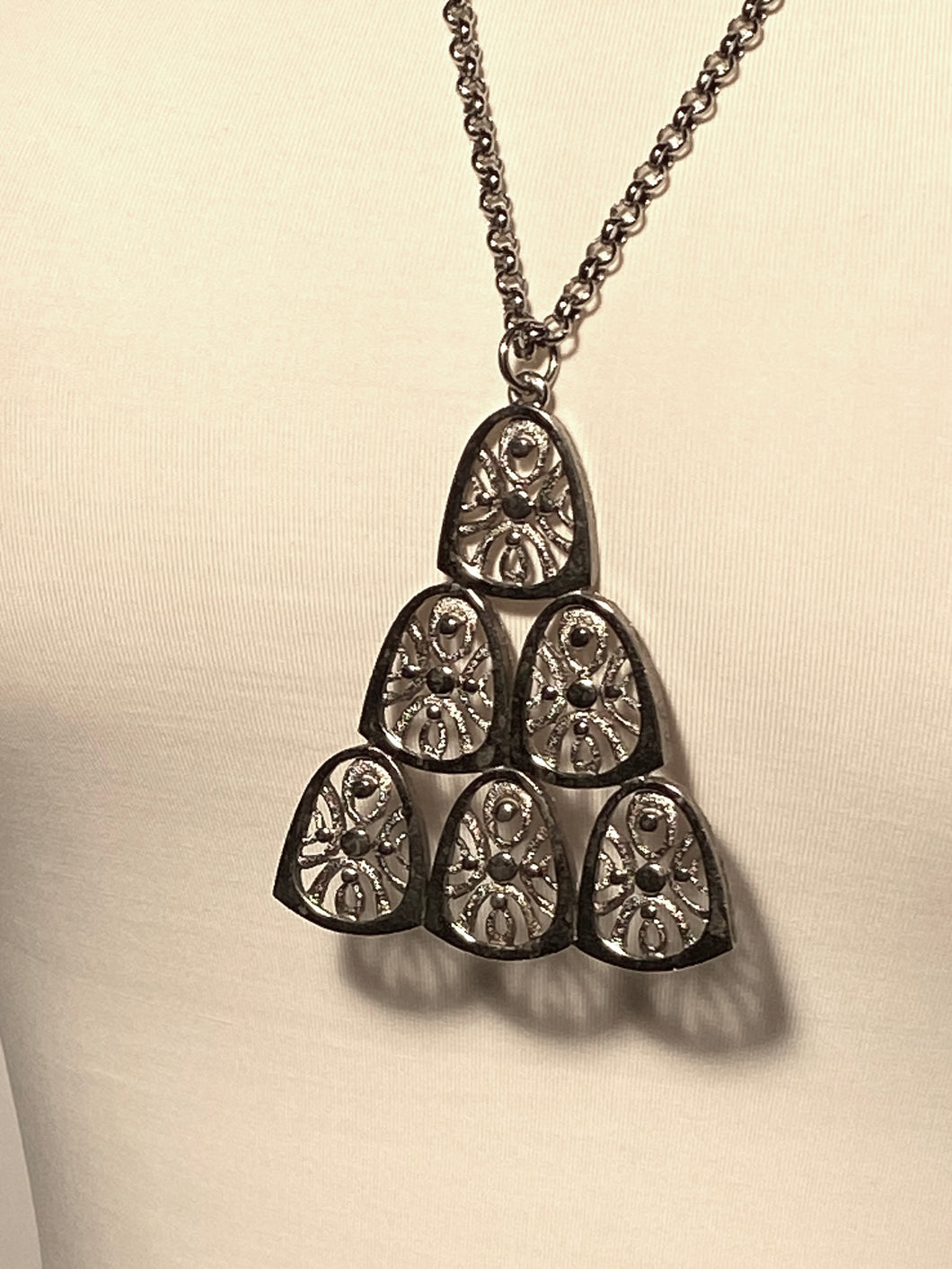 Silver Colored Pyramid Medallion Vintage Necklace