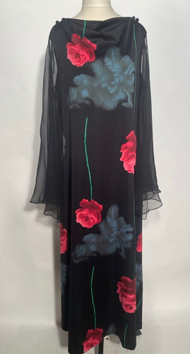 1970s Sheer Sleeve Floral Maxi Caftan Dress