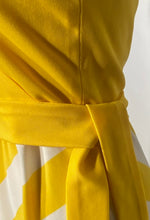 1970s Butte Knit Yellow & White Chevron Striped Maxi Halter Dress