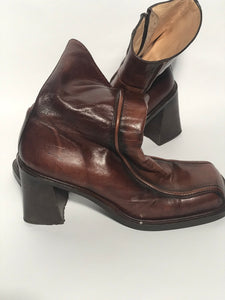 Brown Leather 3.25" Platform Boots Size 40