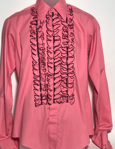 Palm Beach Vintage Fuscia Pink Men's Disco Ruffled Tuxedo Shirt Size Medium