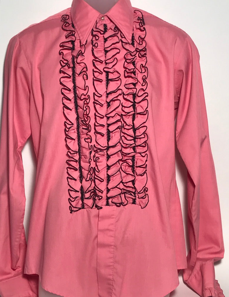 Palm Beach Vintage Fuscia Pink Men's Disco Ruffled Tuxedo Shirt Size Medium
