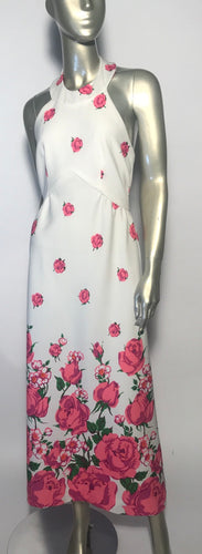 1970s Pink Rose Halter Style Maxi Dress Size S/M