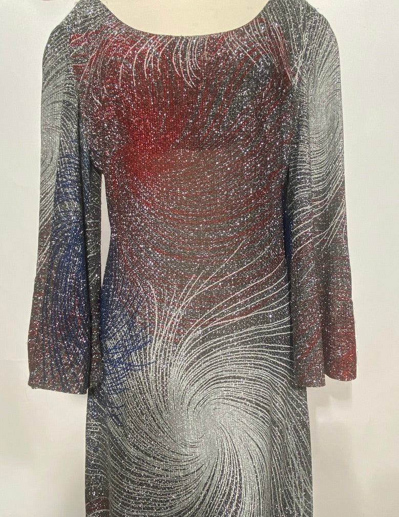 1970s Firecracker 4th of July Lame Maxi Dress 1970s Firecracker 4th of July Lame Maxi Dress