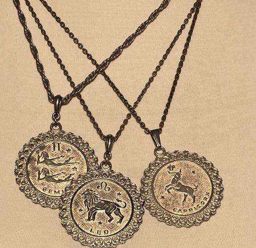 Vintage Small Zodiac Horoscope Necklaces Aquarius, Gemini, Leo or Capricorn